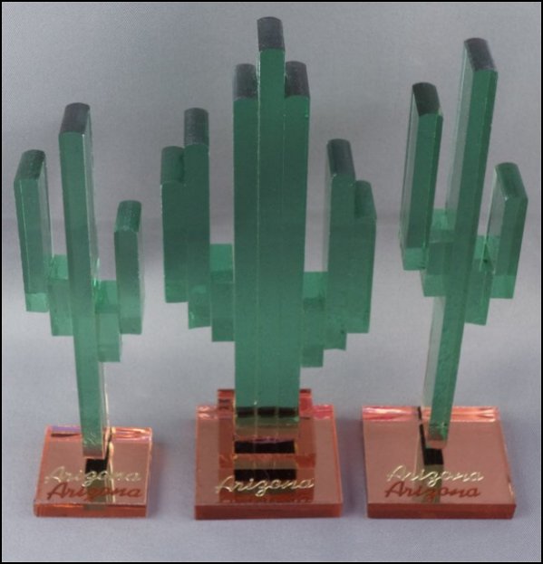 Vertical Green Cactus with Bronze mirrored Bases
